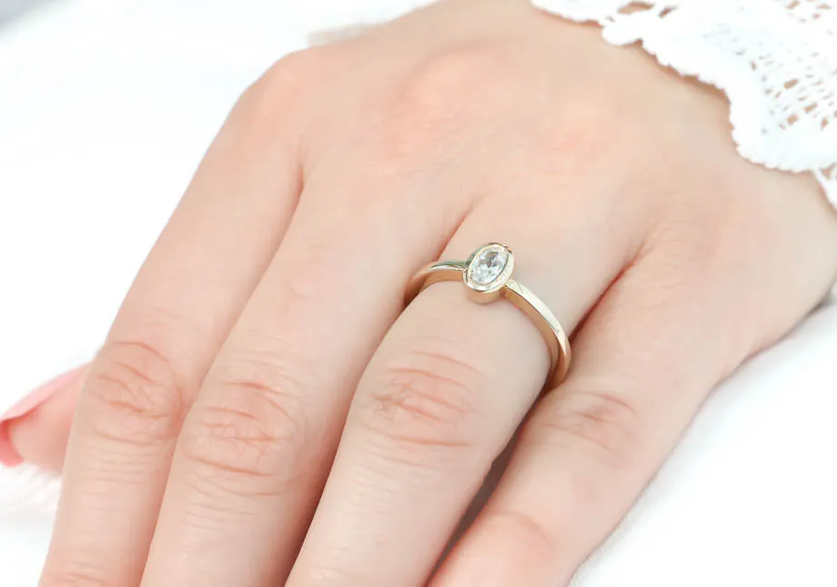 Dainty Bezel Set Oval Solitaire Engagement Ring   - Olivia