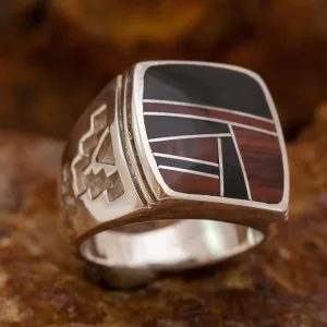 David Rosales Black Tiger Inlaid Sterling Silver Ring