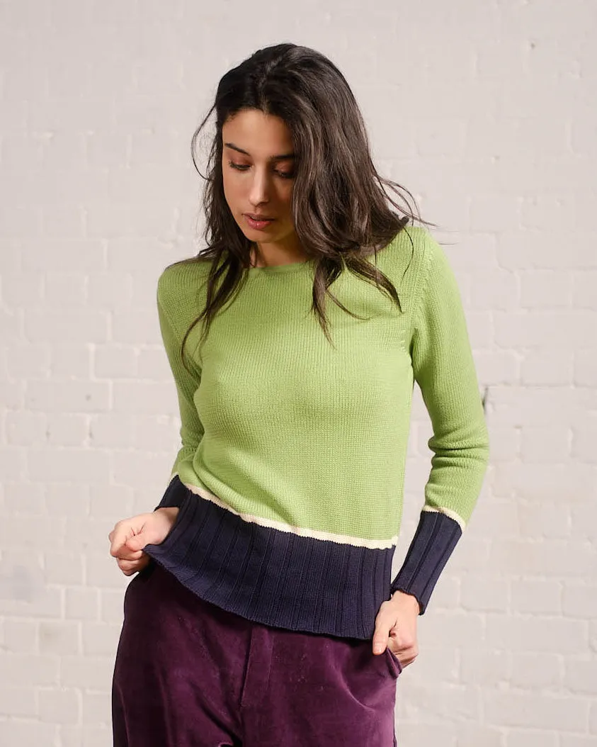 Deep Rib Contrast Sweater in Peridot / Navy