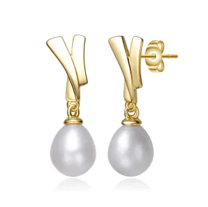 Delphine Golden Ribbons Pearl Earrings