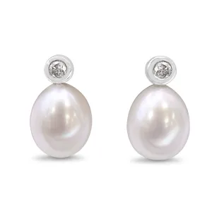 Diamond & Cultured Pearl Drop Earrings - 18ct White Gold