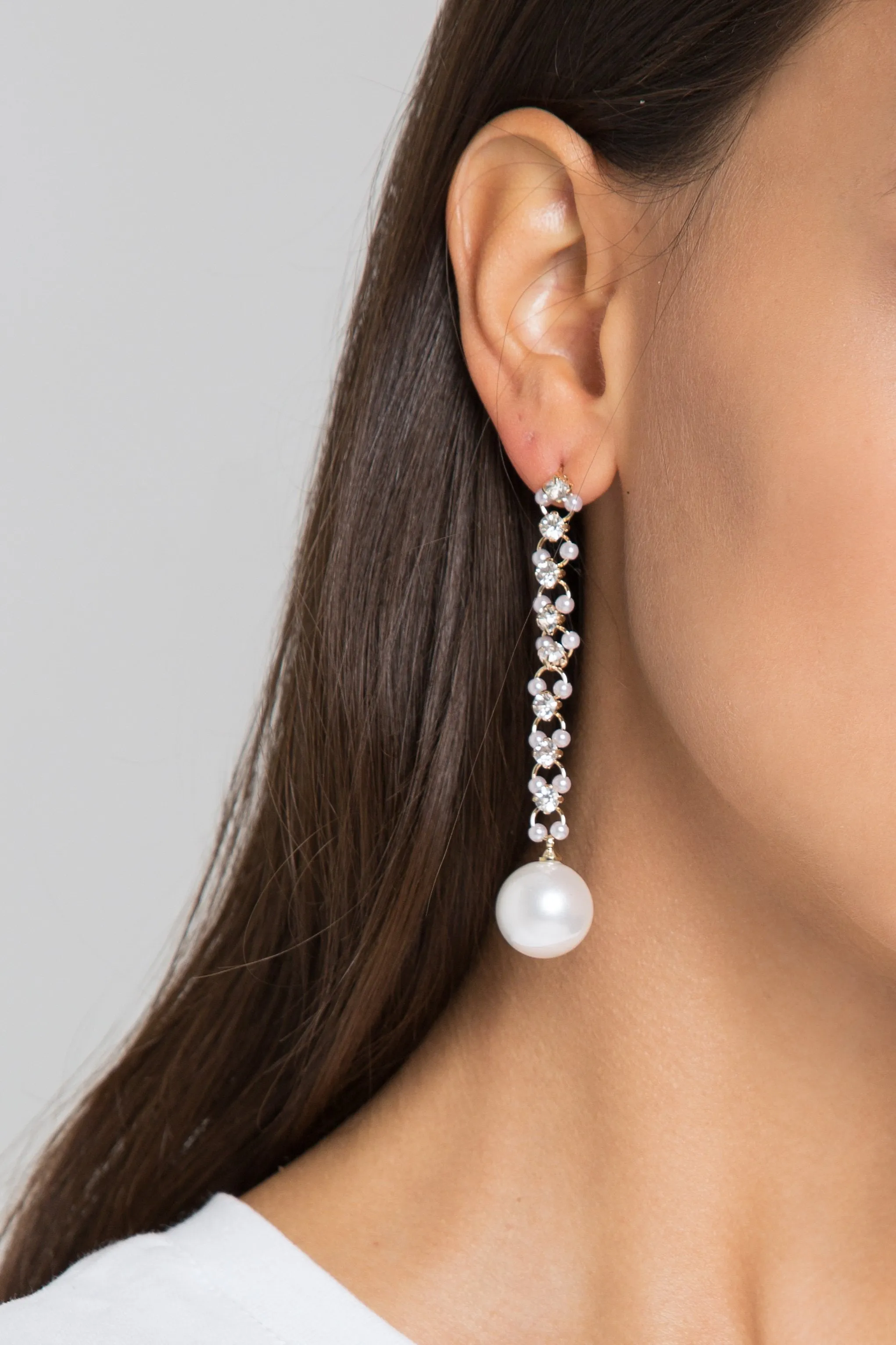 Diamond Drop Pearl Earrings