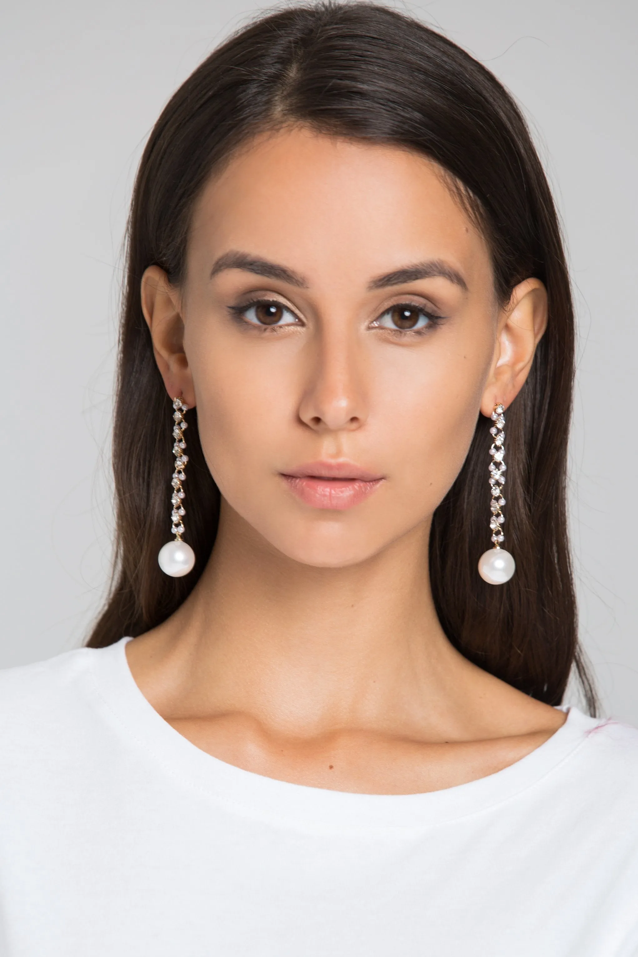 Diamond Drop Pearl Earrings