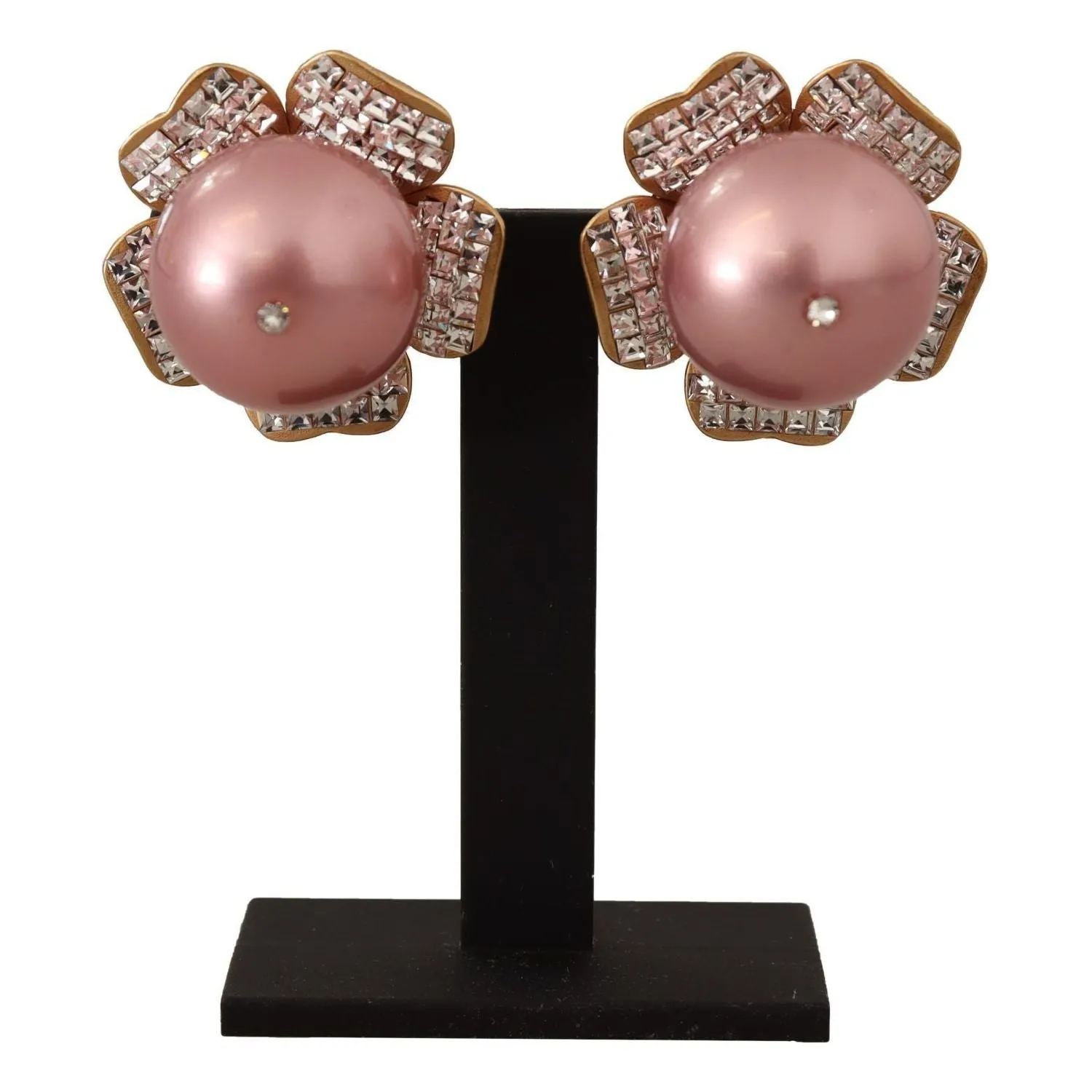 Dolce & Gabbana Elegant Floral Crystal Pearl Clip-On Earrings