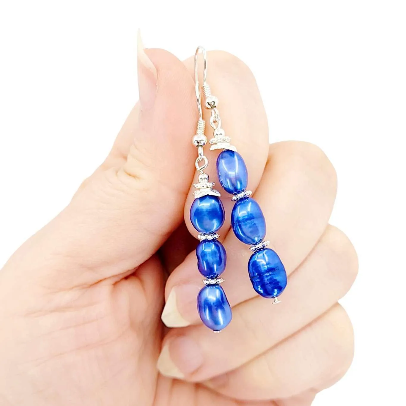 Earrings - Triple Baroque Pearl Drops (Blue) by Tiny Aloha