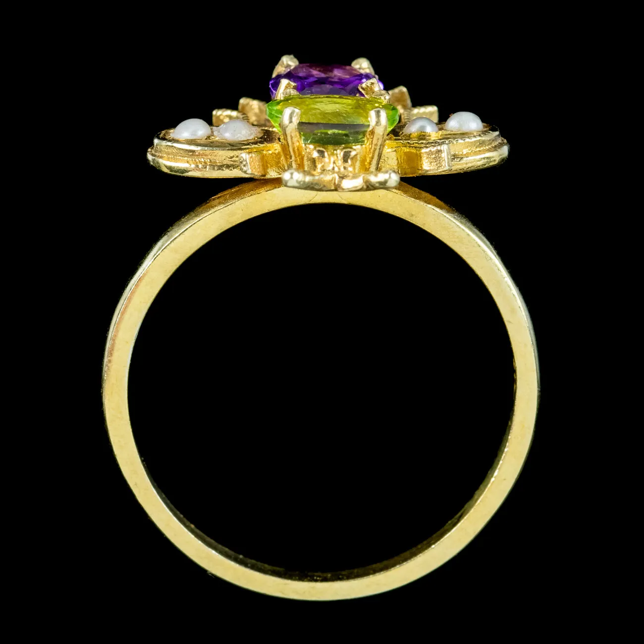 Edwardian Suffragette Style Bee Ring Peridot Amethyst Pearl