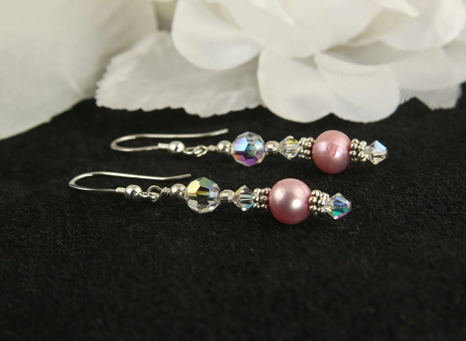 Elegant Pink Pearl Crystal Beaded Earrings