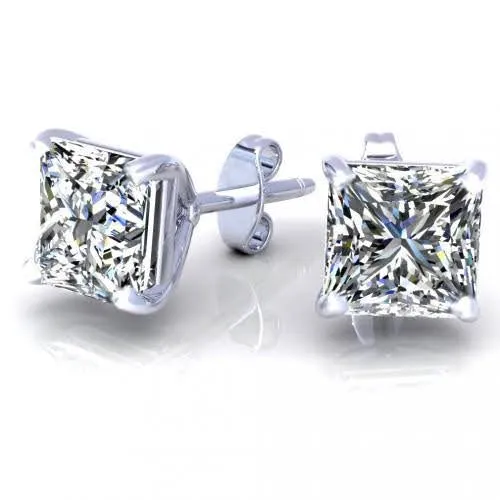 Fashionable 1.50CT Princess Cut Diamond Stud Earrings in Platinum