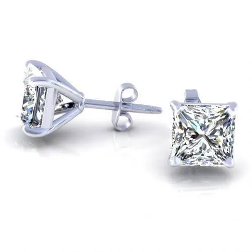 Fashionable 1.50CT Princess Cut Diamond Stud Earrings in Platinum