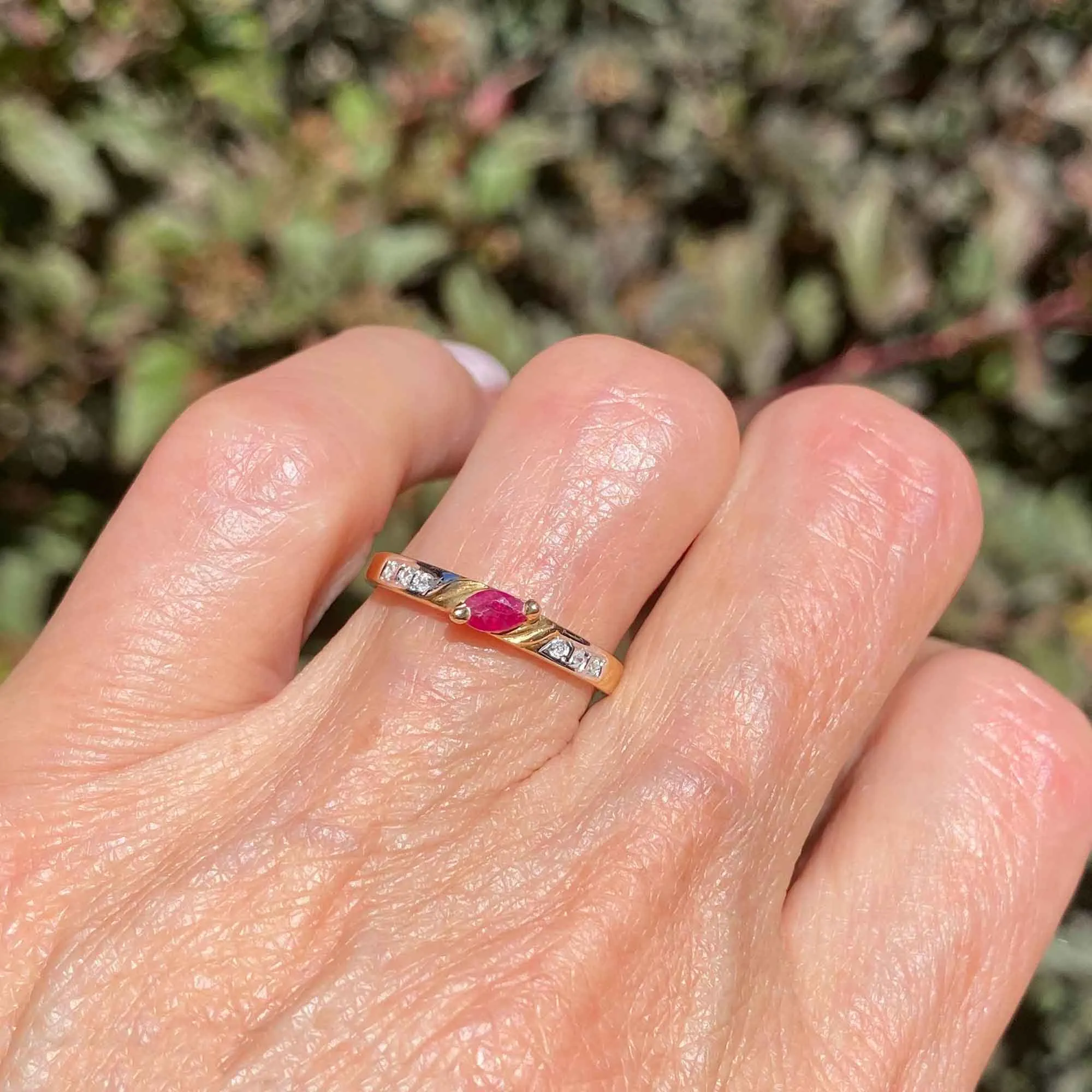 Fine 14K Gold Ruby and Diamond Stacking Ring