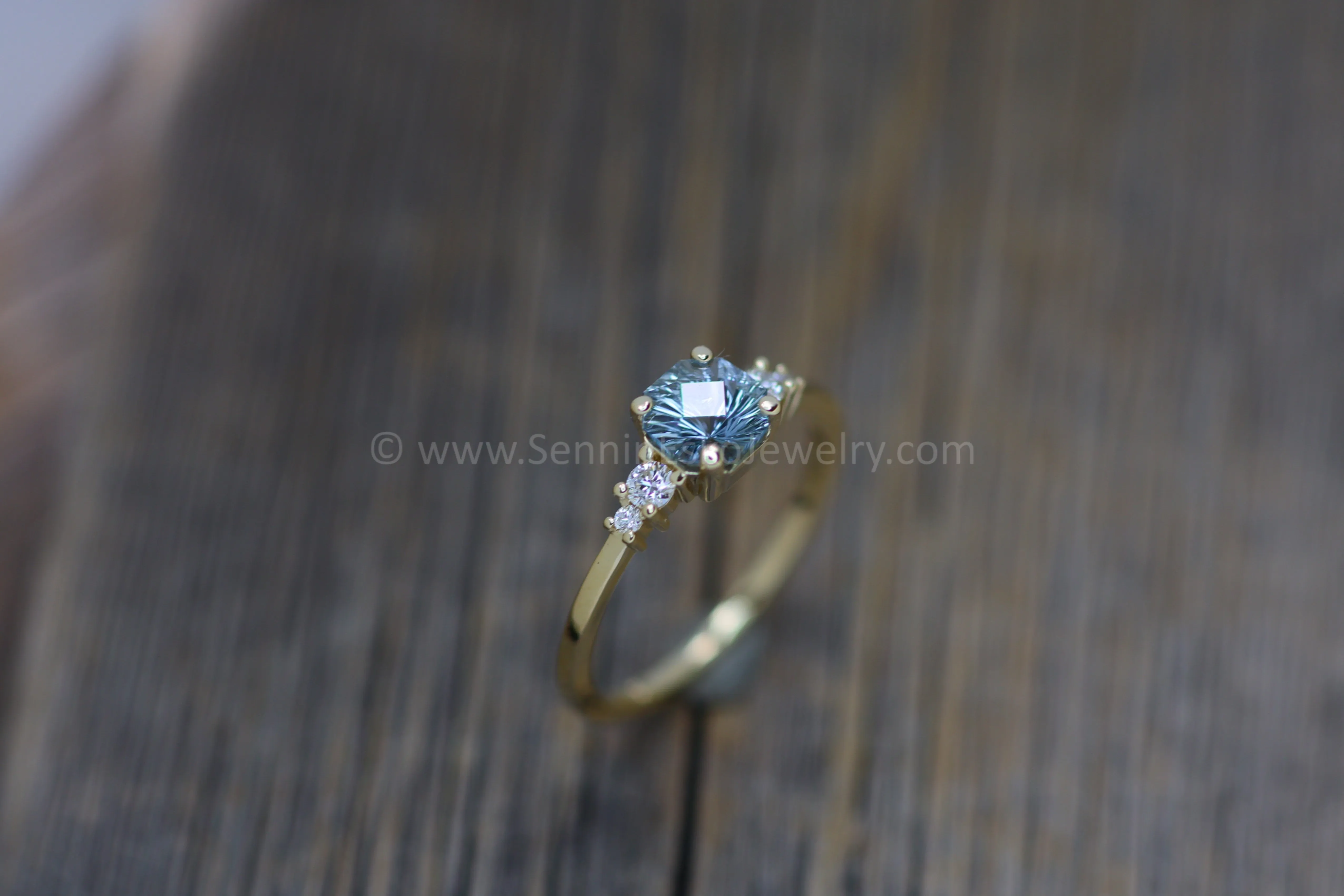 Five Stone Diamond Accented Multi Prong Setting - Depicted with a Sky Blue Montana Sapphire (Setting Only, Center Stone Sold Separately)