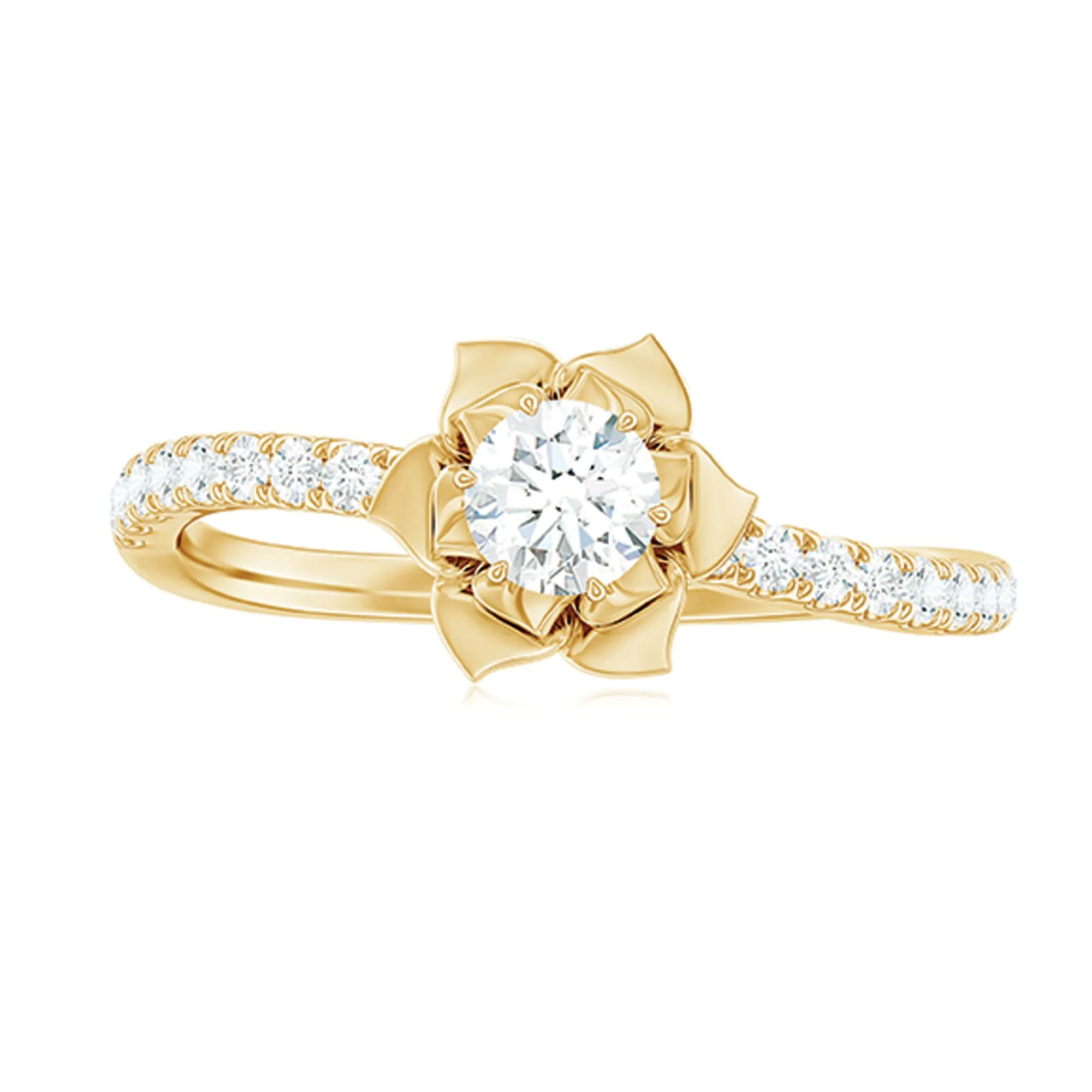 Floral Inspired Moissanite Engagement Ring in Gold