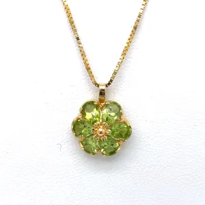 Flower Peridot Pendant with 18" 14k Box Chain