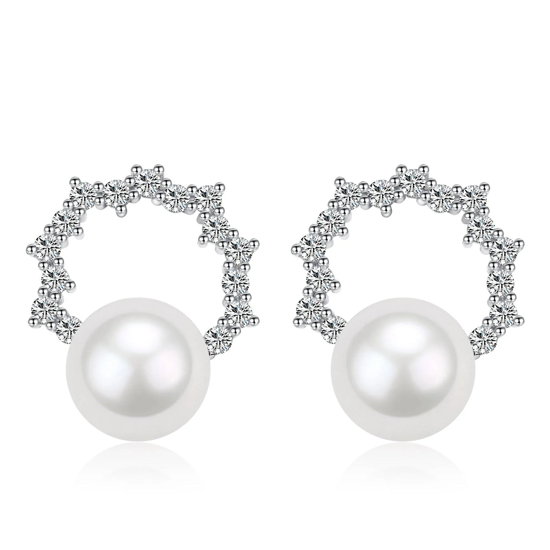 Freshwater Pearl & Cubic Zirconia Halo Stud Earrings