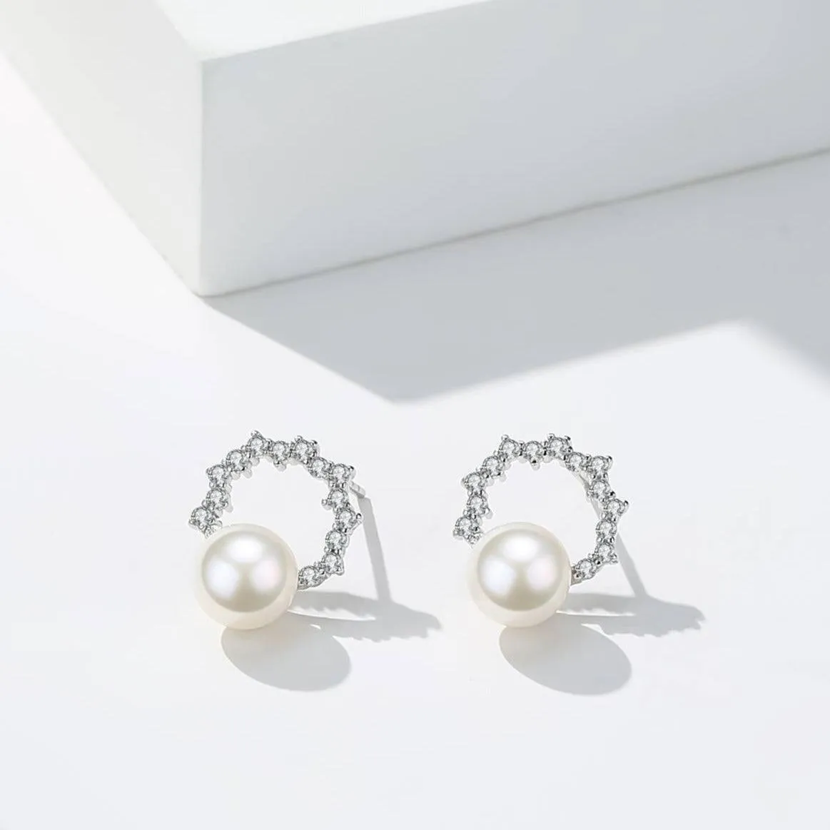 Freshwater Pearl & Cubic Zirconia Halo Stud Earrings