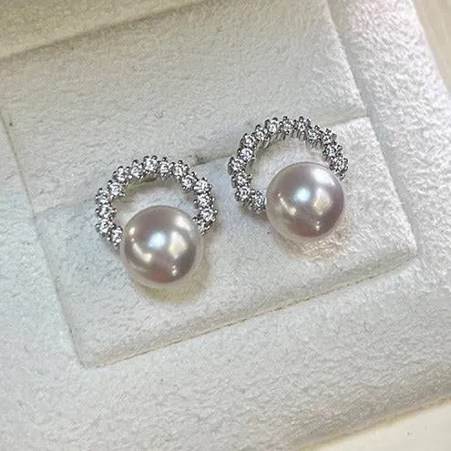 Freshwater Pearl & Cubic Zirconia Halo Stud Earrings