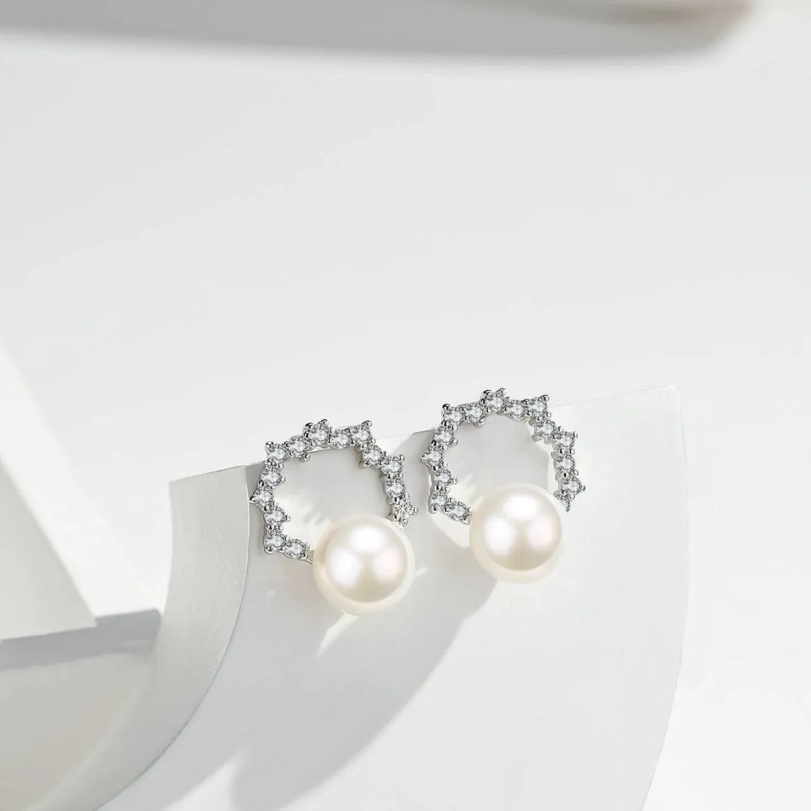 Freshwater Pearl & Cubic Zirconia Halo Stud Earrings