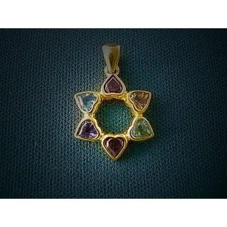 Gemstone Hearts In Star Of David Pendant