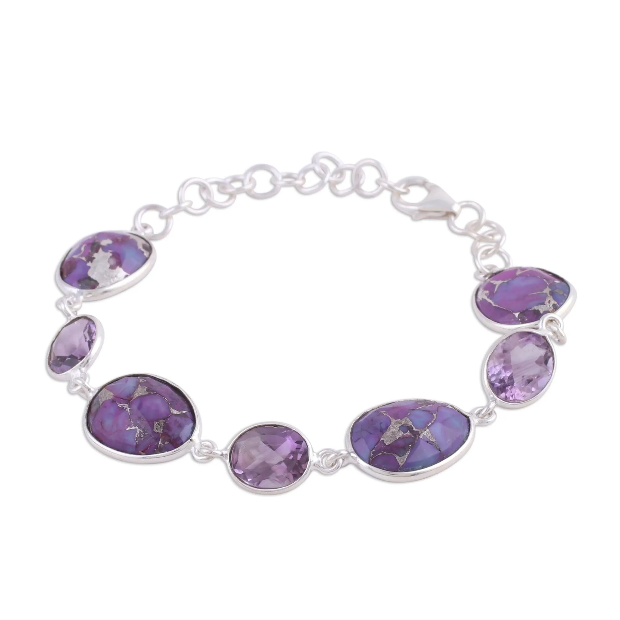 Gleaming Lilac Amethyst and Purple Turquoise Bracelet from India