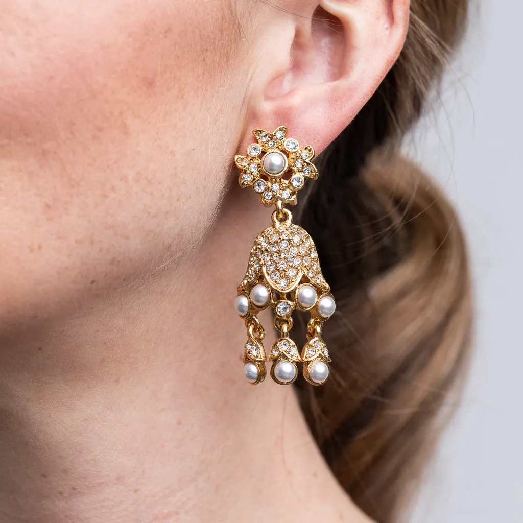 Gold And Pearl Drop Clip Earrings