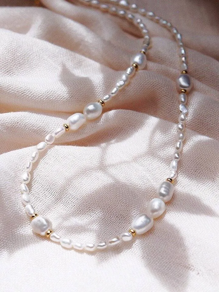 Gold and White Pearl Bead Necklace - Hiwahiwa