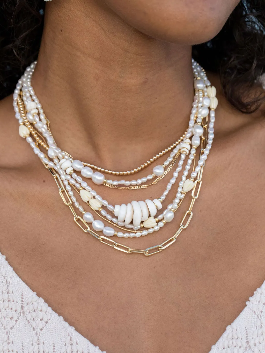 Gold and White Pearl Bead Necklace - Hiwahiwa