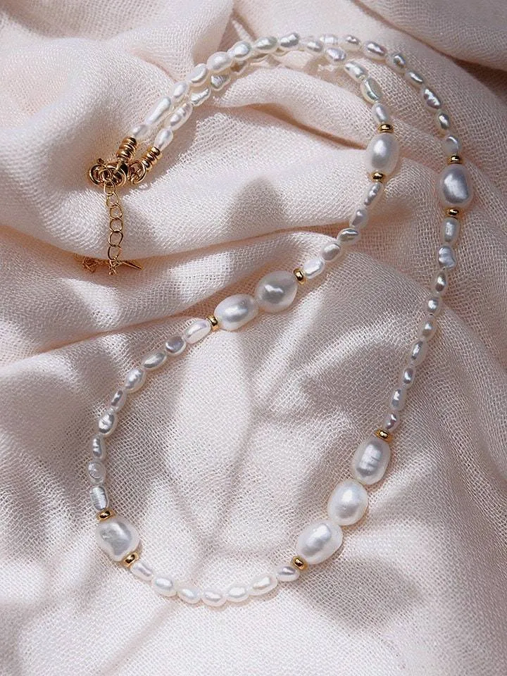 Gold and White Pearl Bead Necklace - Hiwahiwa