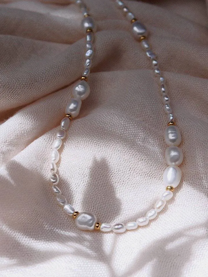 Gold and White Pearl Bead Necklace - Hiwahiwa