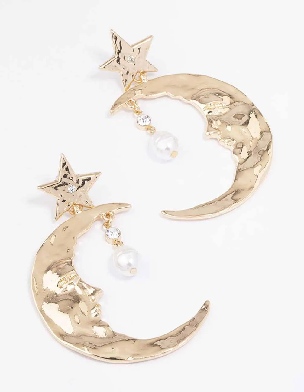 Gold Celestial Moon Drop Earrings