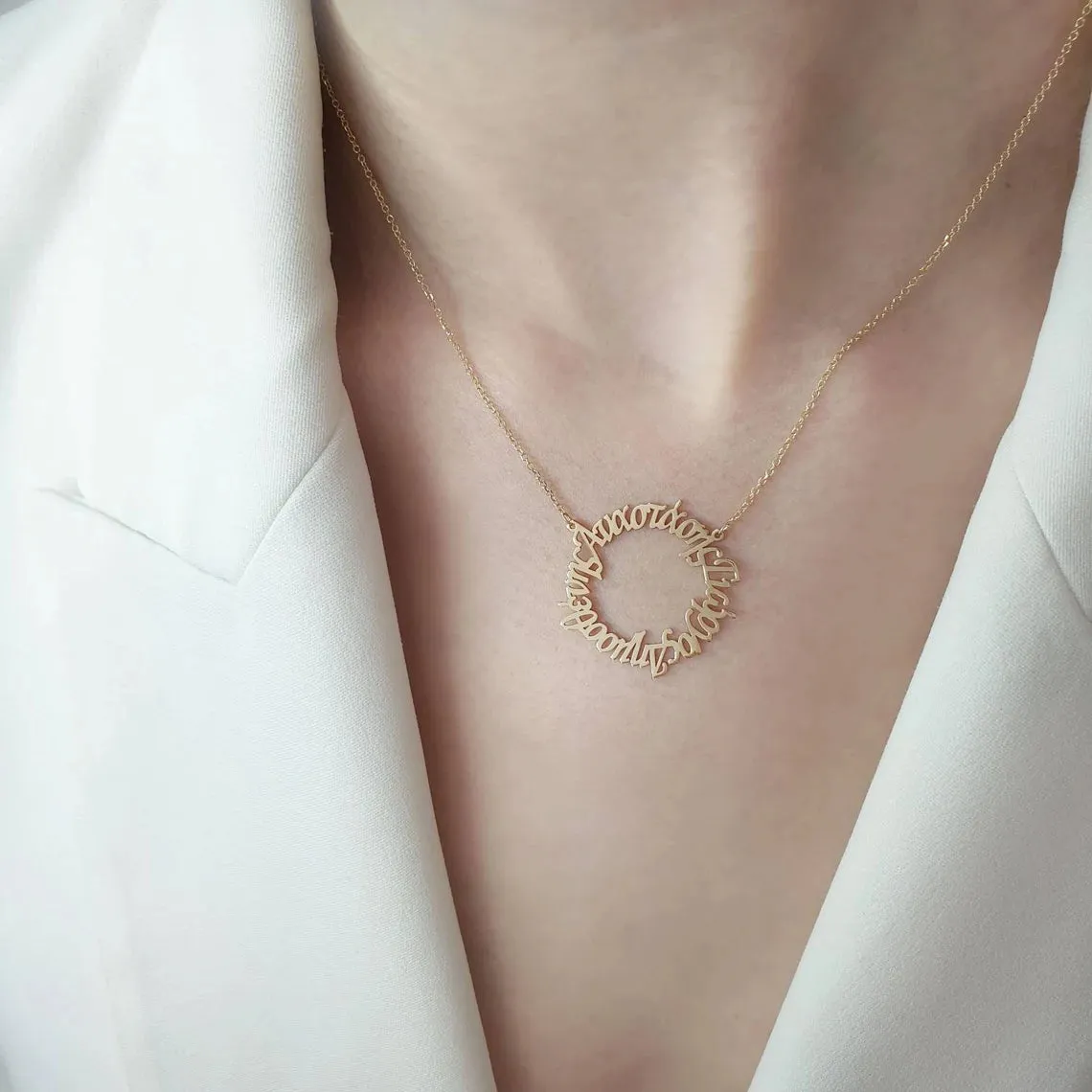 Gold Circular Necklace With Names