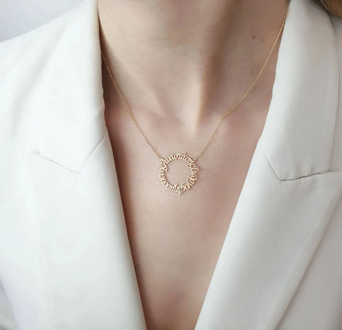 Gold Circular Necklace With Names