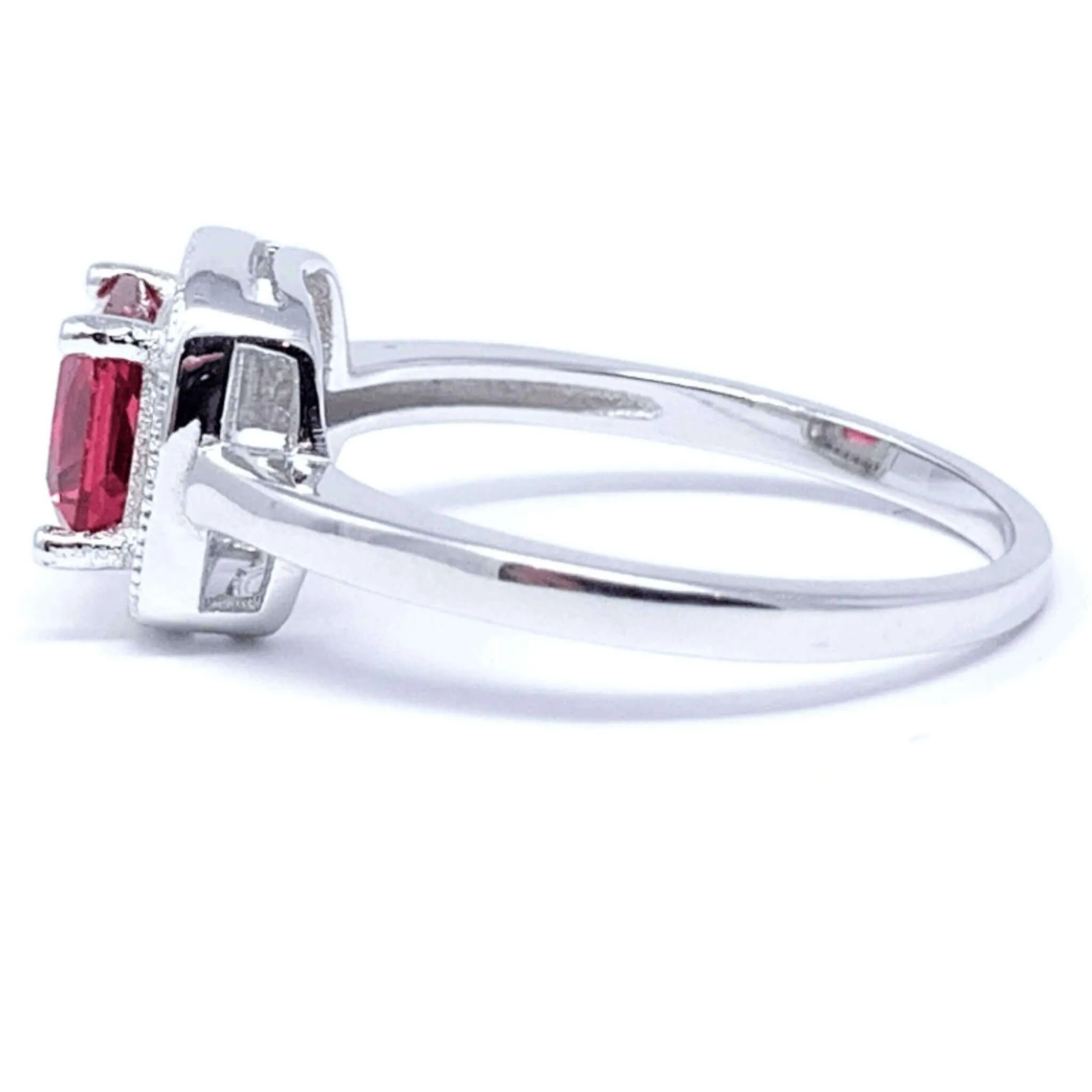 Halo Cushion Cut Cubic Zirconia Ruby Ring In Sterling Silver