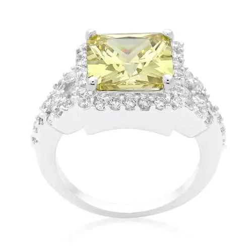 Halo Style Princess Cut Peridot Cocktail Ring