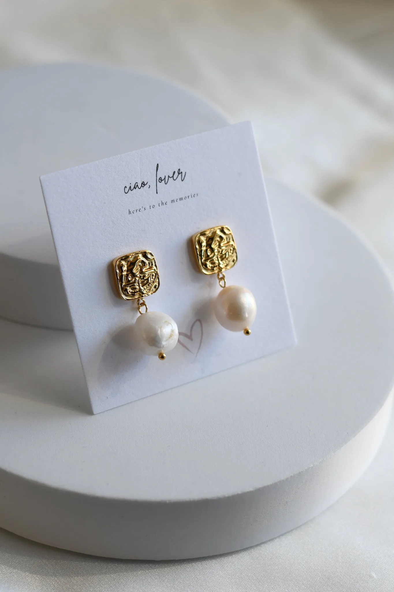 Hammered Gold Pearl Drop Earrings