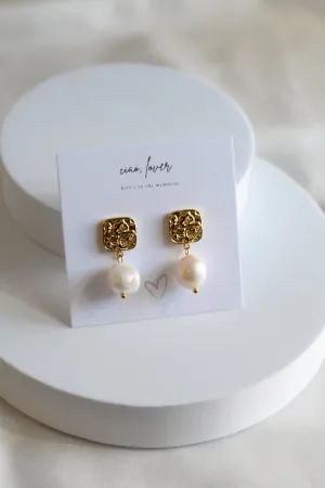 Hammered Gold Pearl Drop Earrings