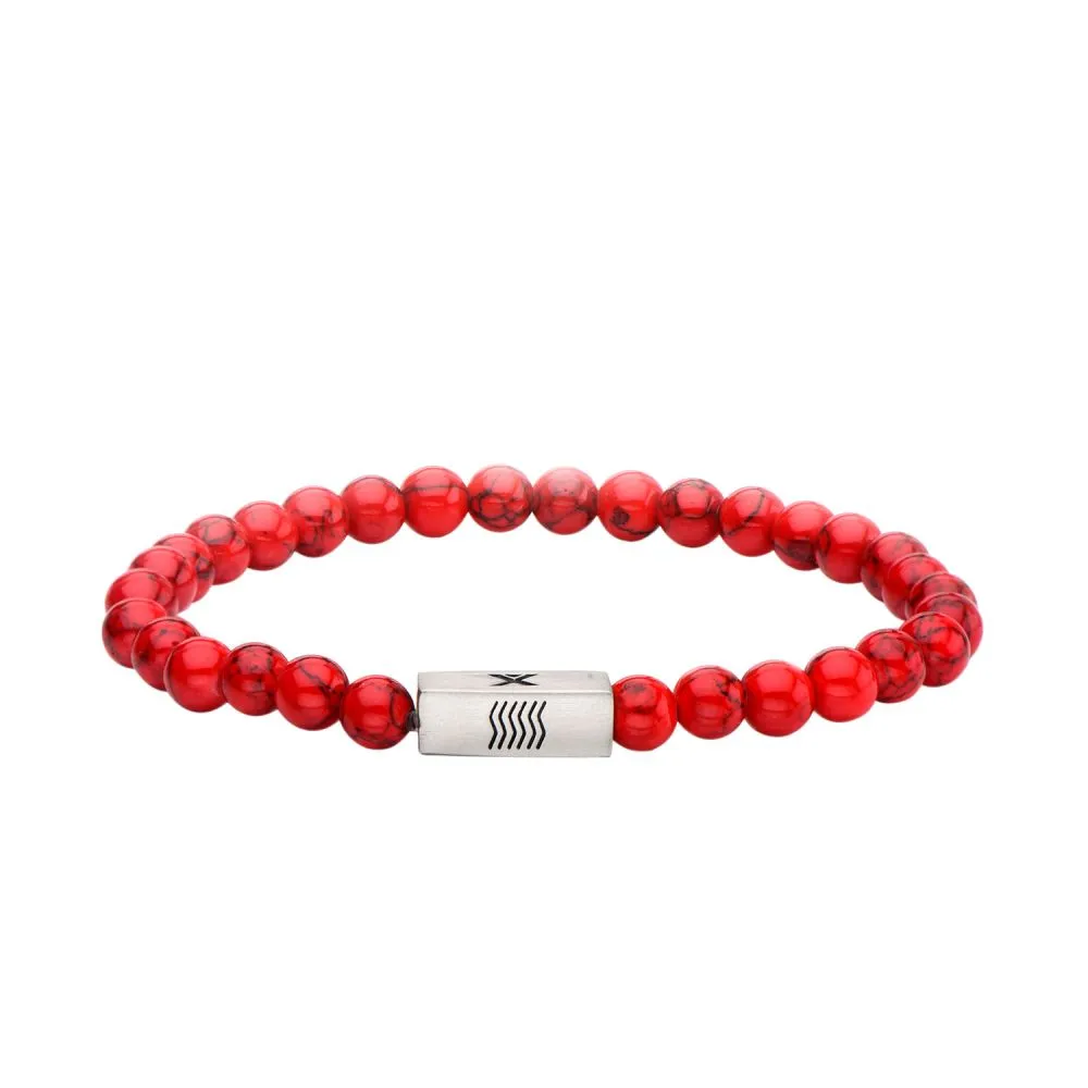 Inox Jewelry 6mm Stainless Steel Red Howlite Gemstone 8" Bracelet BREL04