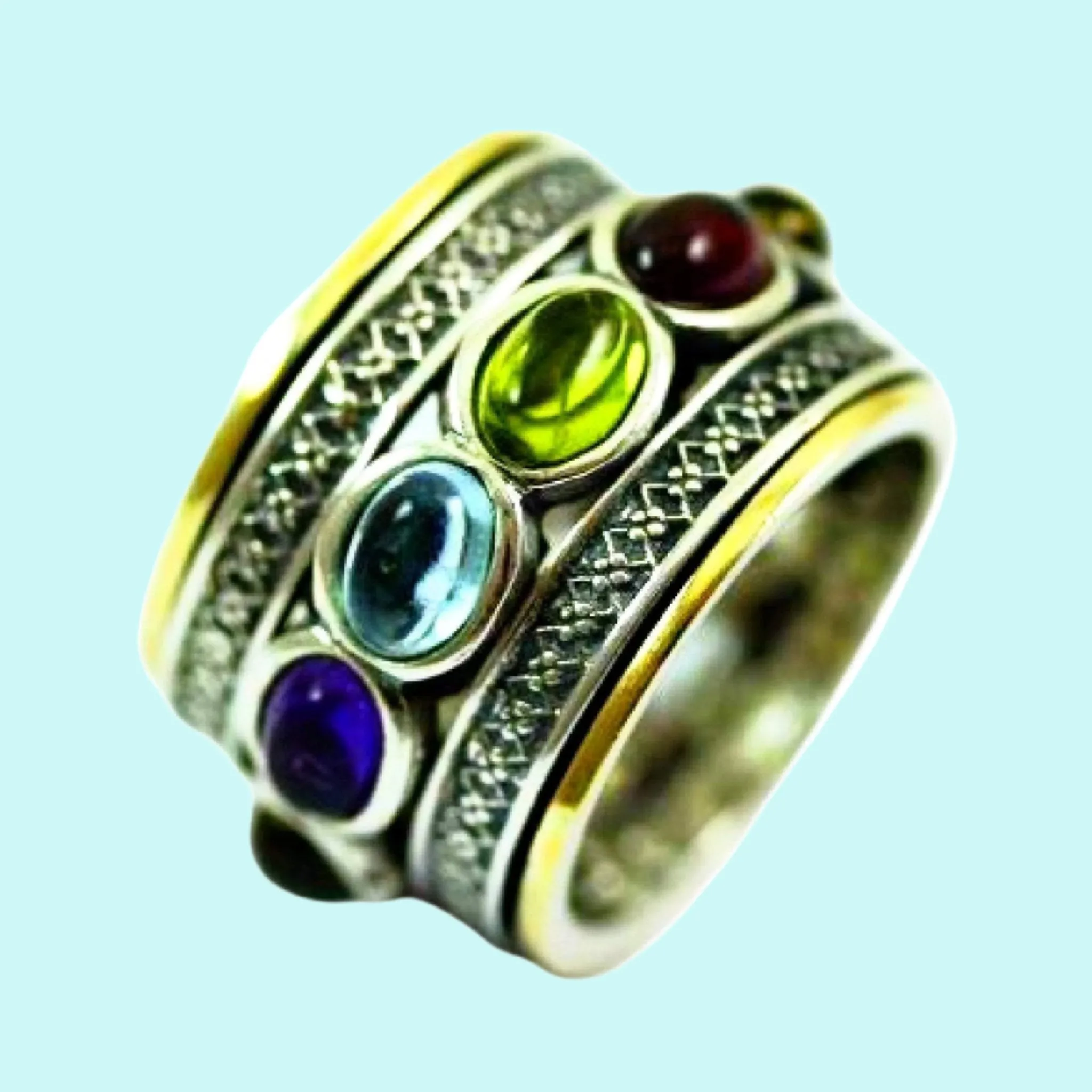 Israeli Spinner ring for women - Bluenoemi Israeli Jewelry Silver Gold Zircons