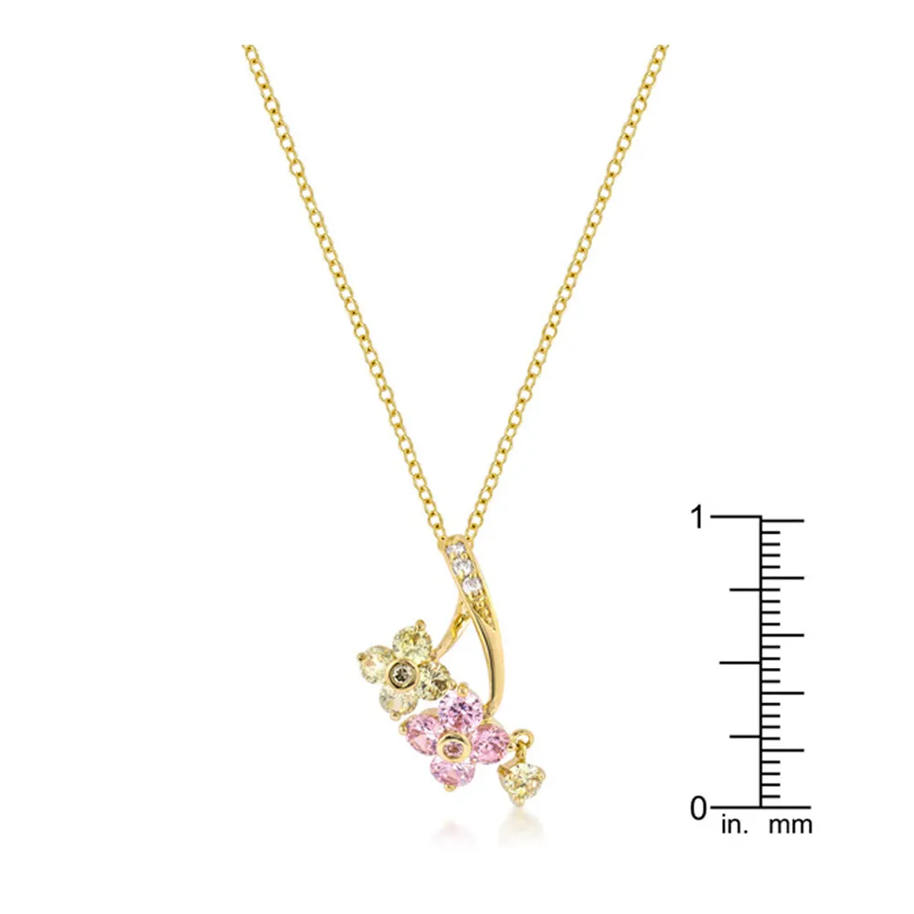 J Goodin Cubic Zirconia Classic Fashion Style Golden Floral Couplet Pendant For Women