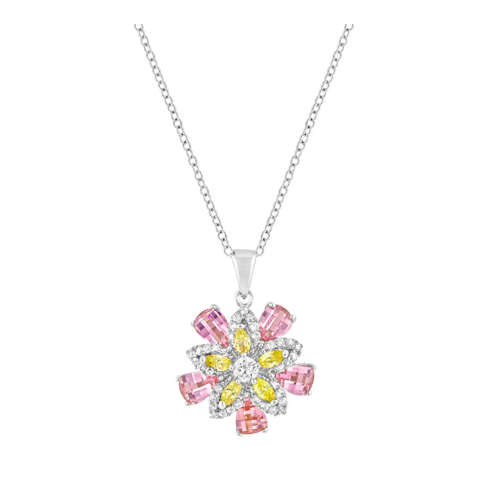 J Goodin Cubic Zirconia Floral Fashion Style Silvertone Multi-Floral Pendant