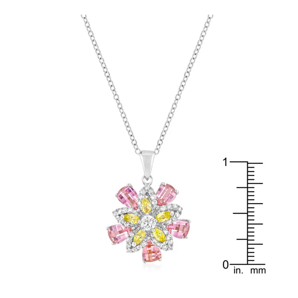 J Goodin Cubic Zirconia Floral Fashion Style Silvertone Multi-Floral Pendant