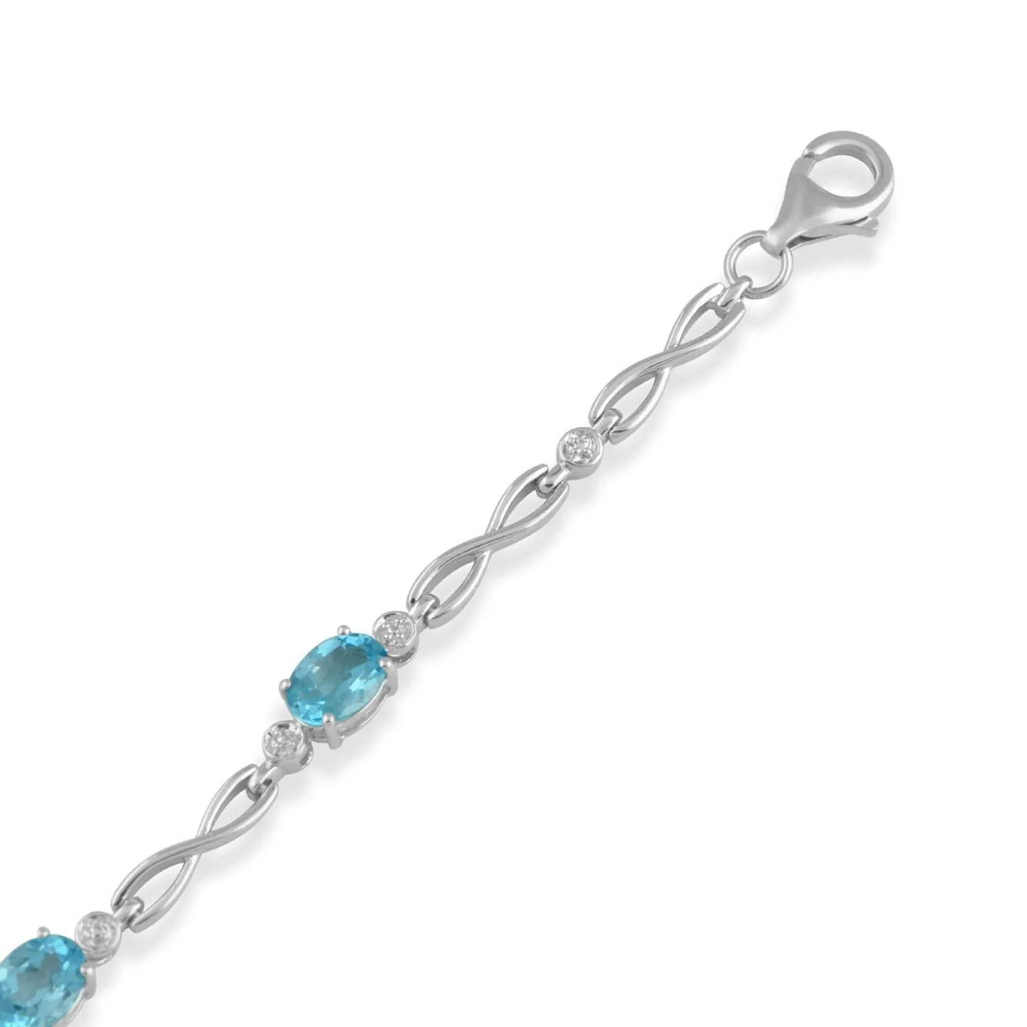 Jewelili Sterling Silver Oval Shape Swiss Blue Topaz Link Infinity Bracelet, 7.25"