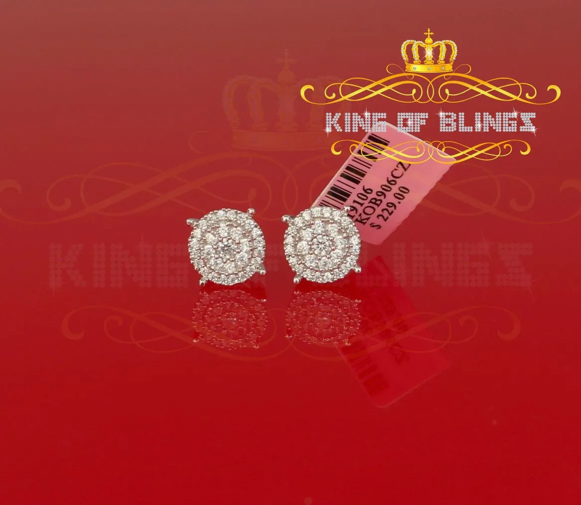 King of Blings- 1.96ct Cubic Zirconia Aretes Para Hombre 925 White Silver Women's Round Earring