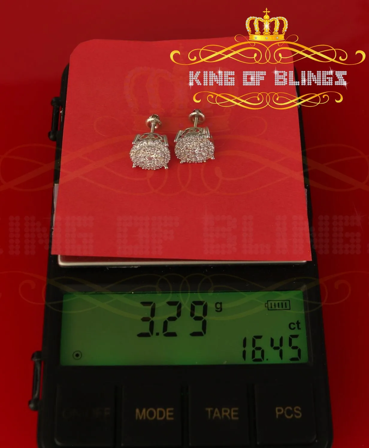 King of Blings- 1.96ct Cubic Zirconia Aretes Para Hombre 925 White Silver Women's Round Earring