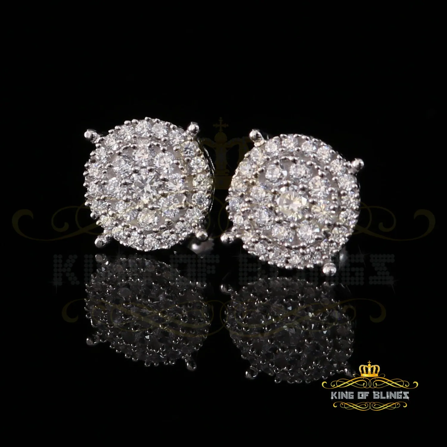 King of Blings- 1.96ct Cubic Zirconia Aretes Para Hombre 925 White Silver Women's Round Earring