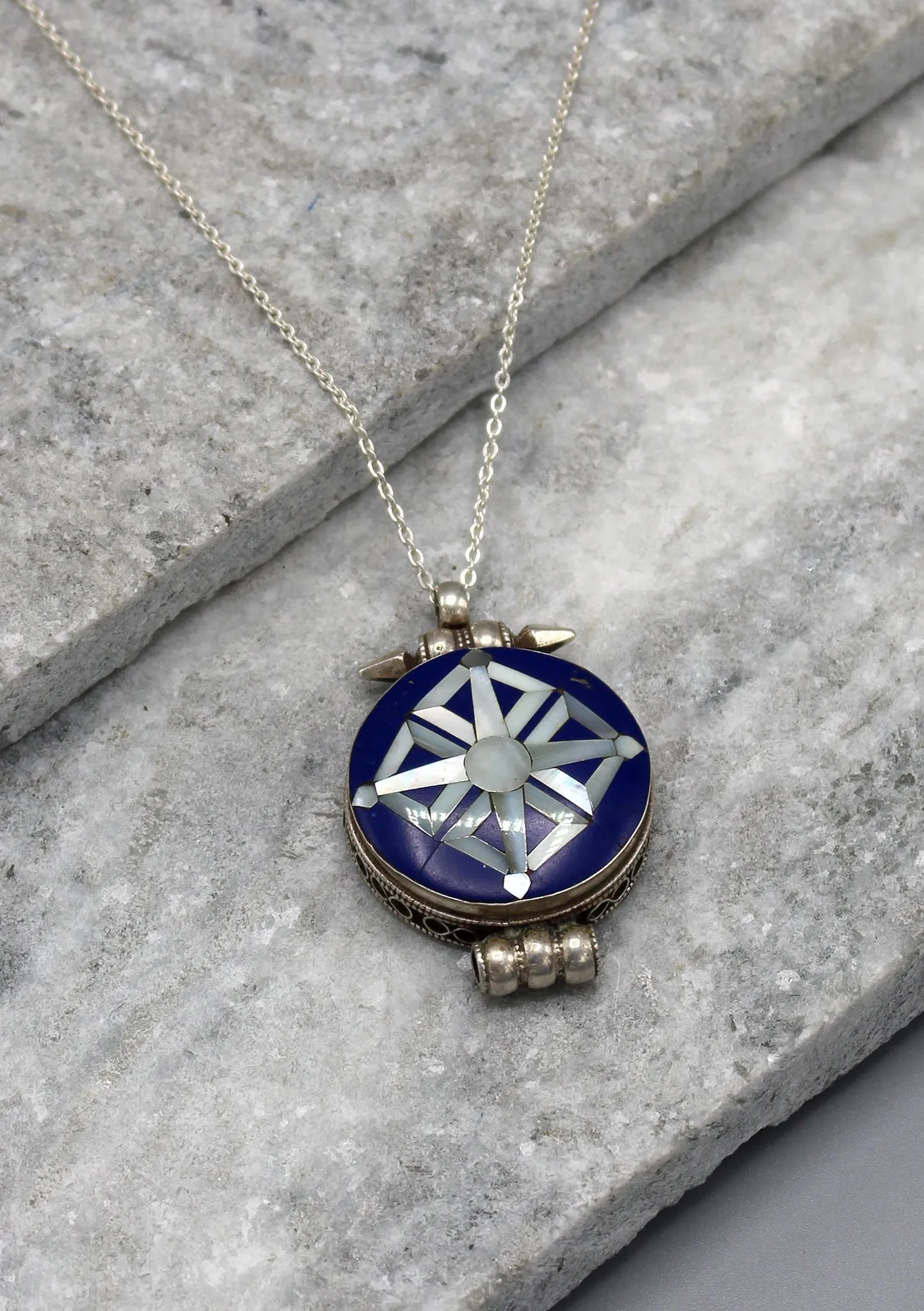 Lapis Inlaid Double Dorjee Sterling Silver Ghau