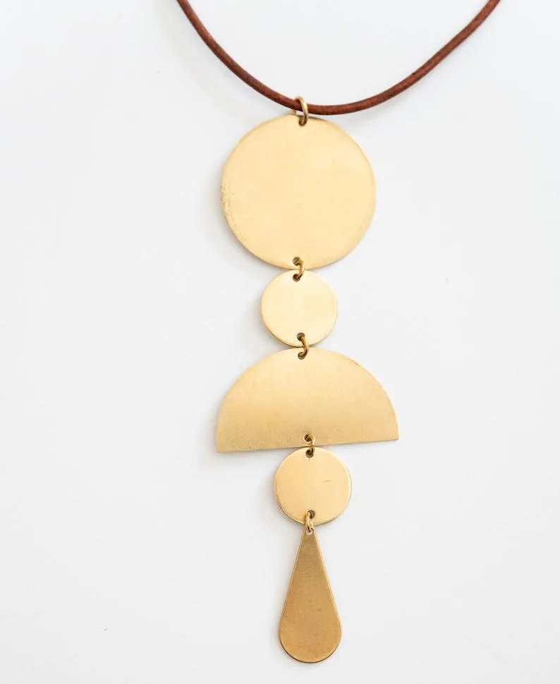 Long Brass and Leather Necklace