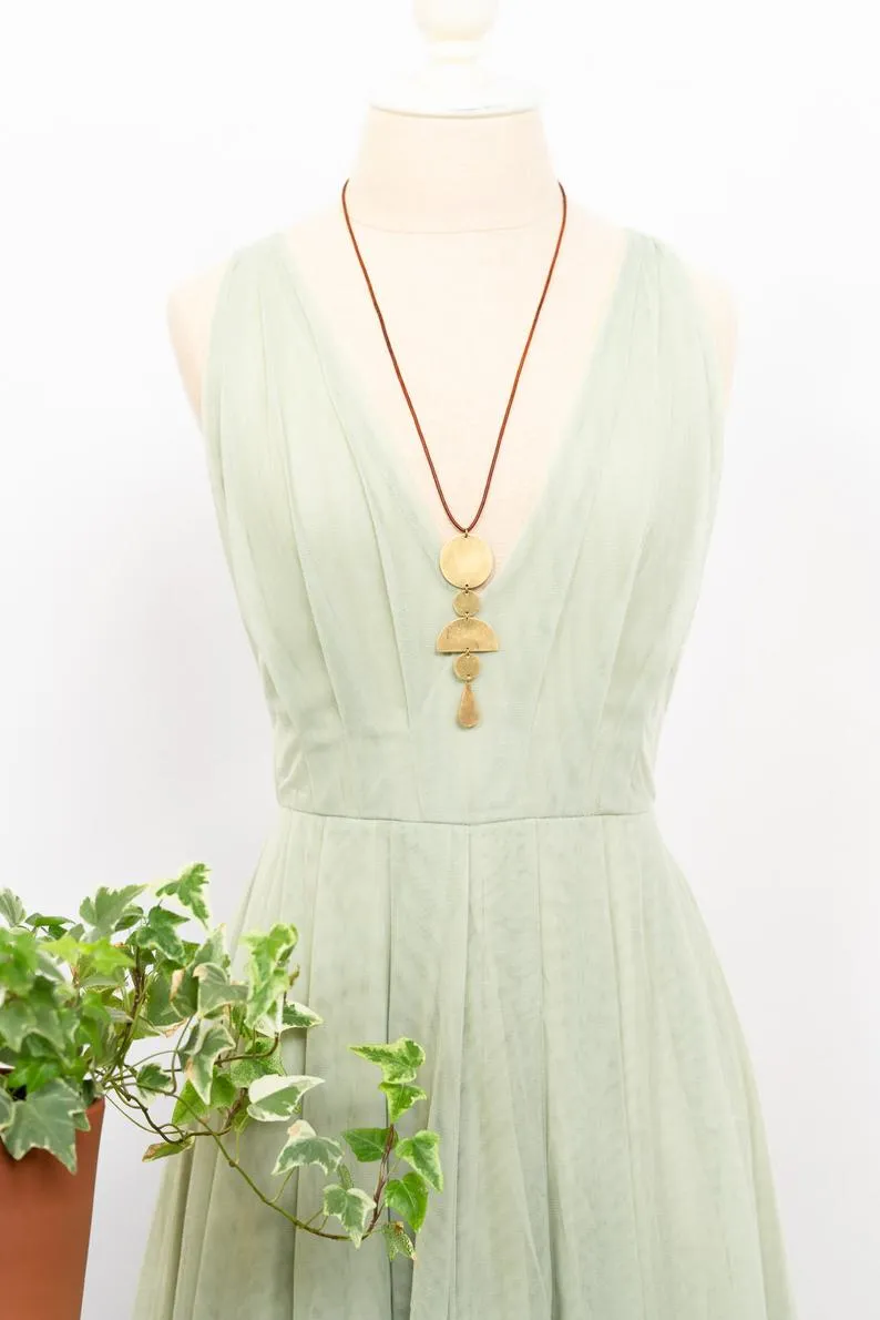 Long Brass and Leather Necklace