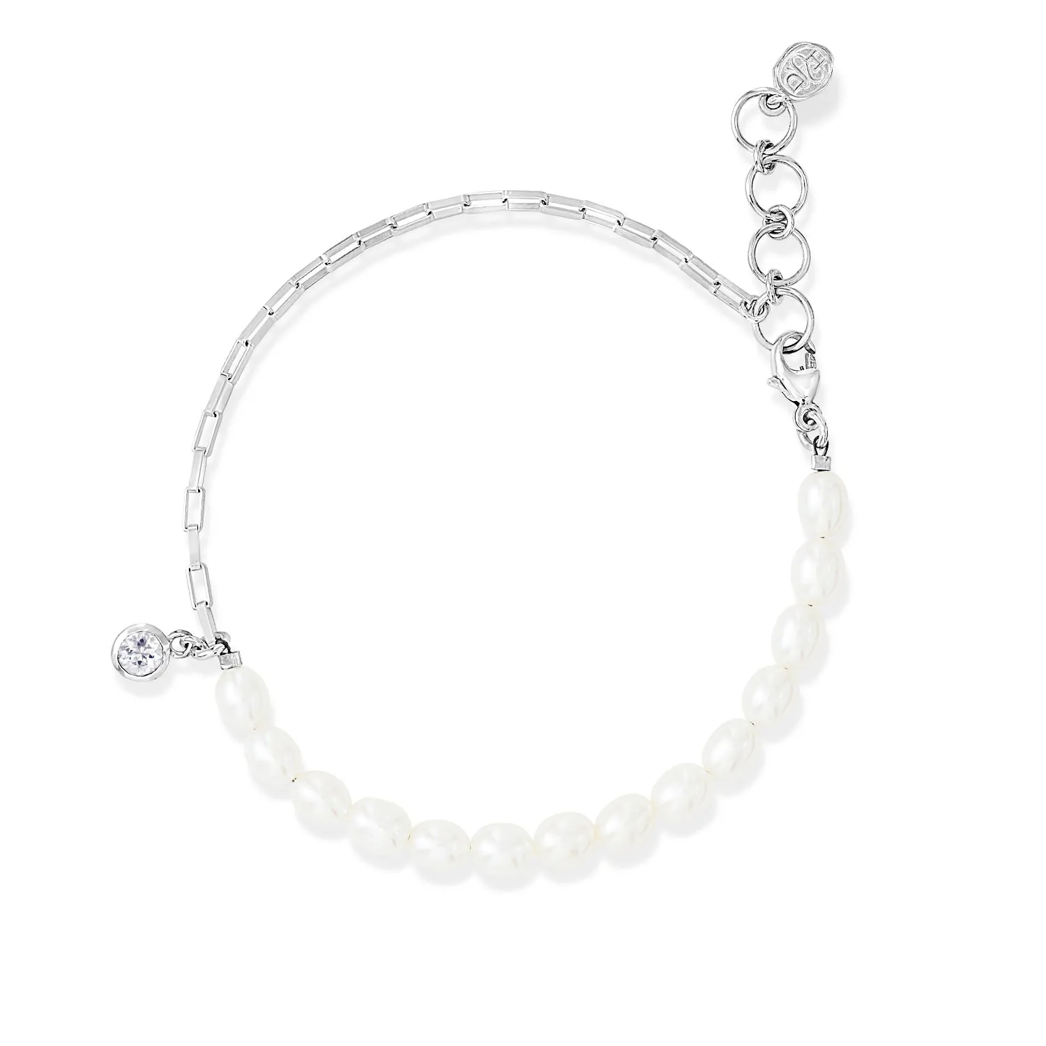 Luna White Pearl, Chain & White Topaz Drop Bracelet