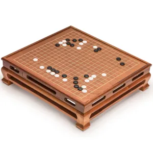 Mahogany 0.4" Inlaid Go Board w/  Single Convex Yunzi Stones Set