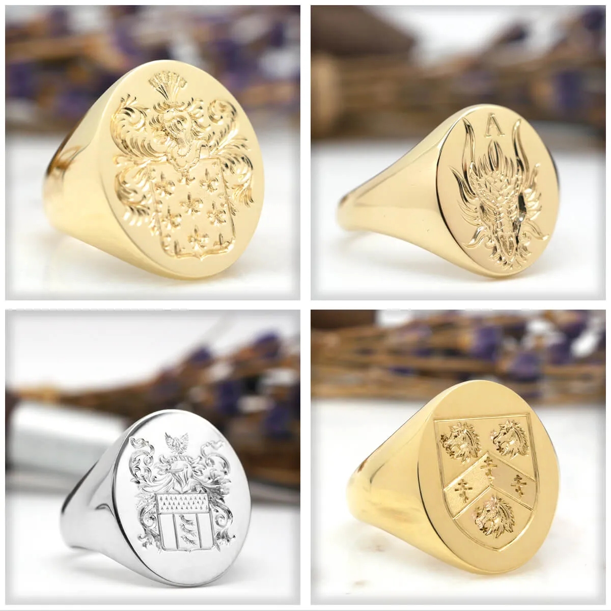 Men's Square Signet Ring - Extra Large - Hand Engraved Family Crest / Logo